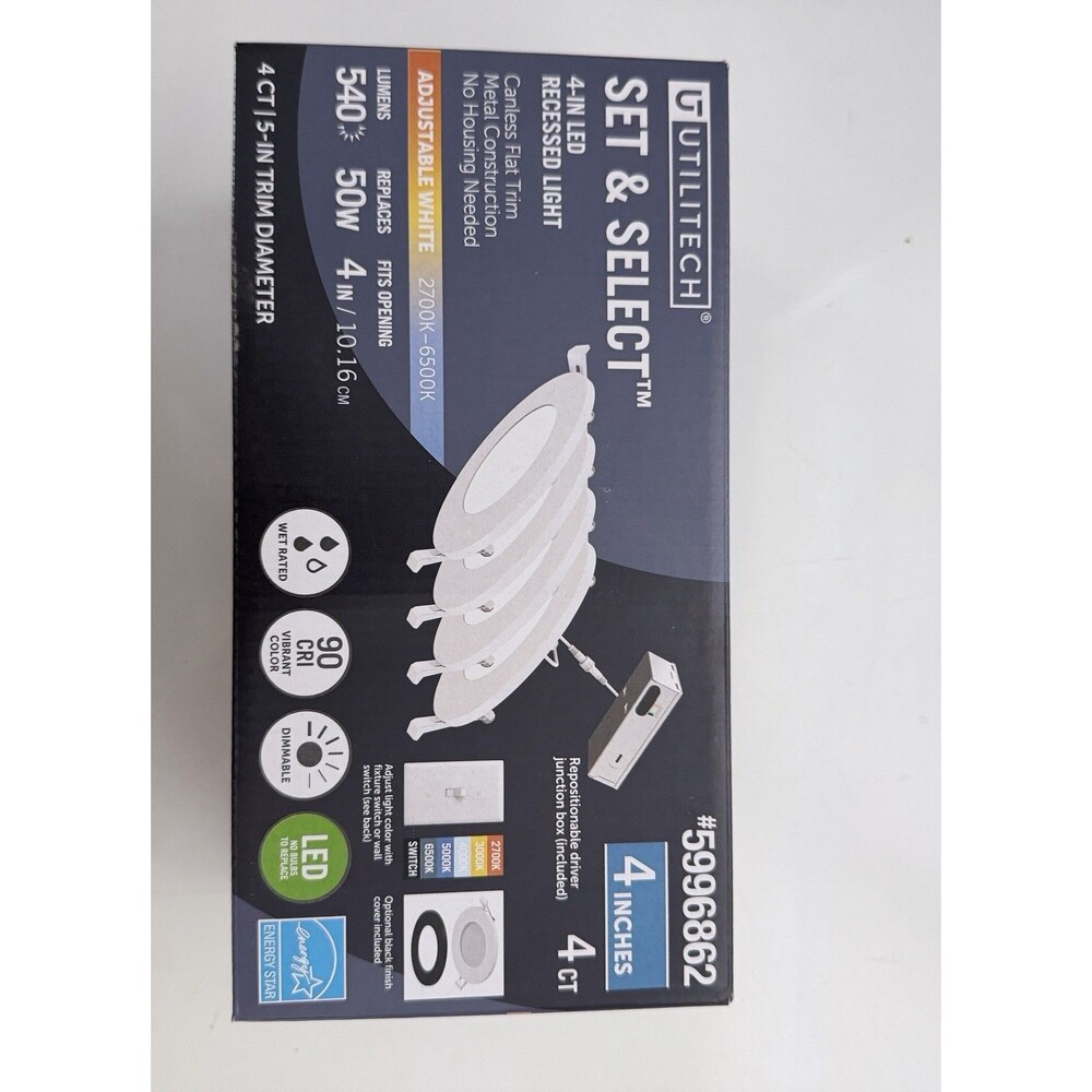 Utilitech 4in LED Recessed Retrofit Lights 4-Pack 5CCT Dimmable White